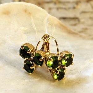 5.1 Total Carats Natural Peridot In Three Stud 18k Gold Plated Earrings